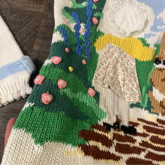 Vintage Eagleeyes Knit sweater Bunny Rabbit Spring time scene - Picture 7 of 11